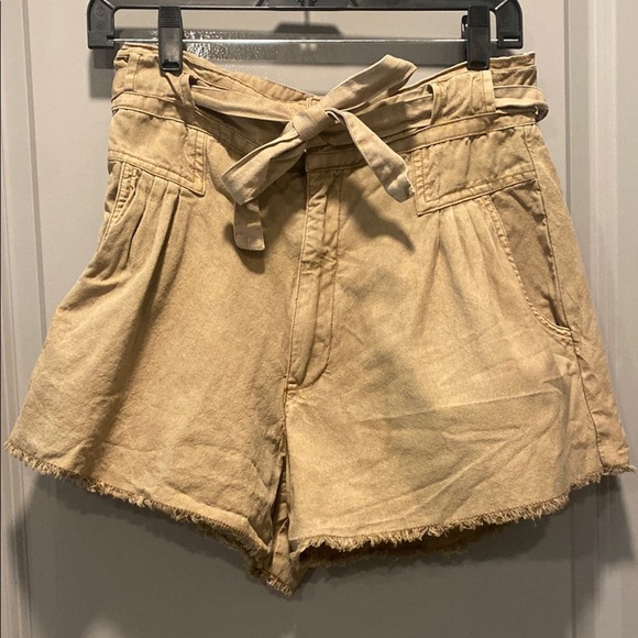 Free People FP ONE Penny Tie Waist Shorts Tan Size 10 100% Cotton - Picture 1 of 9